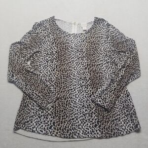 Chicos 1 Medium Knit Top Cheetah Print Long Sleeve Back Zip Mob Wife Timeless